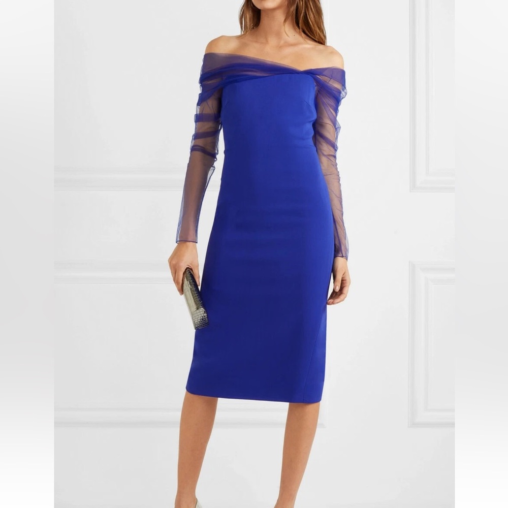 NWT Cushnie et Ochs Indigo Off Shoulder Tulle Pencil Dress - Size 0 - Picture 2 of 9